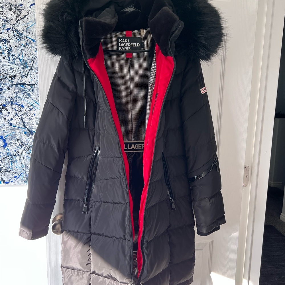 Karl Lagerfeld Black and Red Puffer Jacket